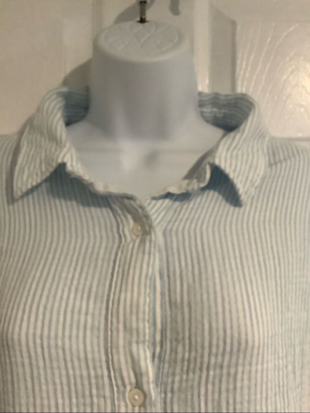 L.L.BEAN Womens Blue/White 100% Cotton Seersucker Coastal Beach Dress CoverUp XL - Picture 4 of 9